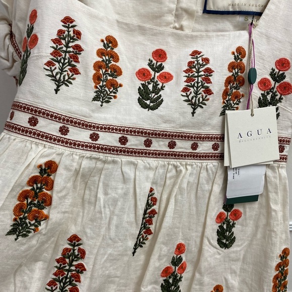 NWT Agua by Agua Bendita Pistachio Dahlia Dress Embroidered Floral Ivory S - Picture 7 of 13